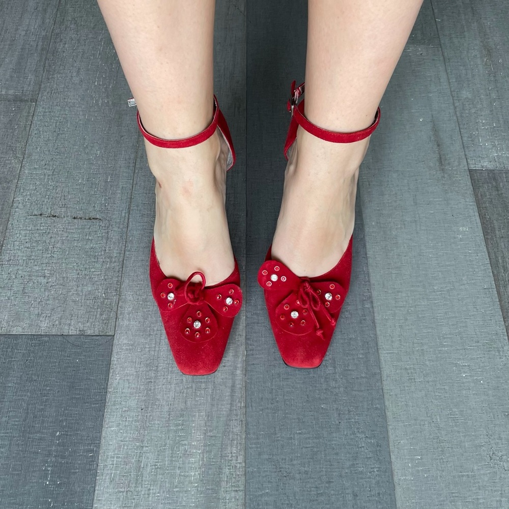 Red genuine suede fancy shoes
